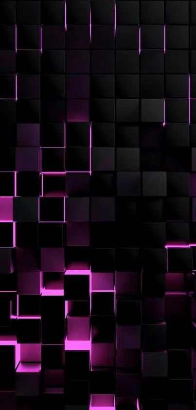 Dark themed wallpaper with neon pink glowing cubes.