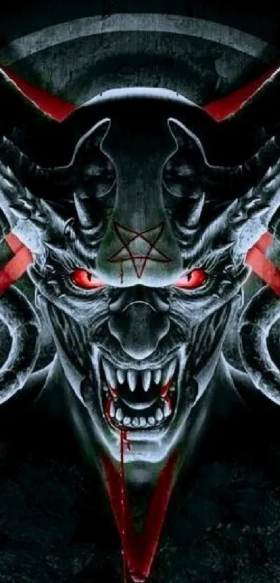 Dark demon with red eyes wallpaper, gothic style.