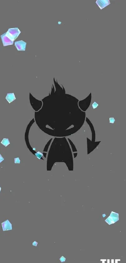 Cute devil cartoon on a gray background for mobile wallpaper.