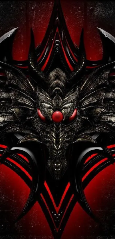 Dark gothic wallpaper with a dragon emblem and glowing red eyes.