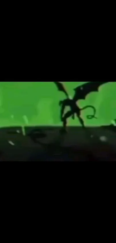 Silhouette of a dragon against a vivid green background.