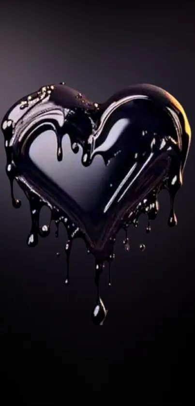 Glossy black heart with drip effect on dark background.