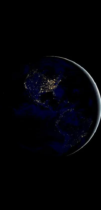 Dark view of Earth from space at night.