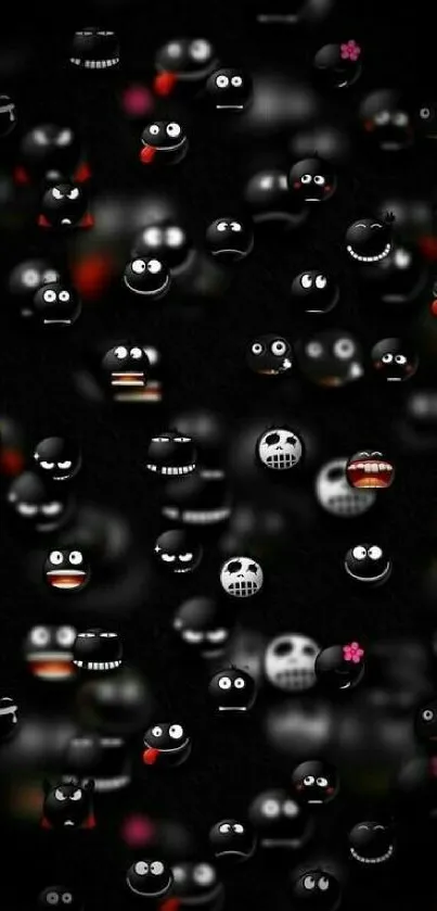 Dark-themed emoji pattern wallpaper with quirky expressions.