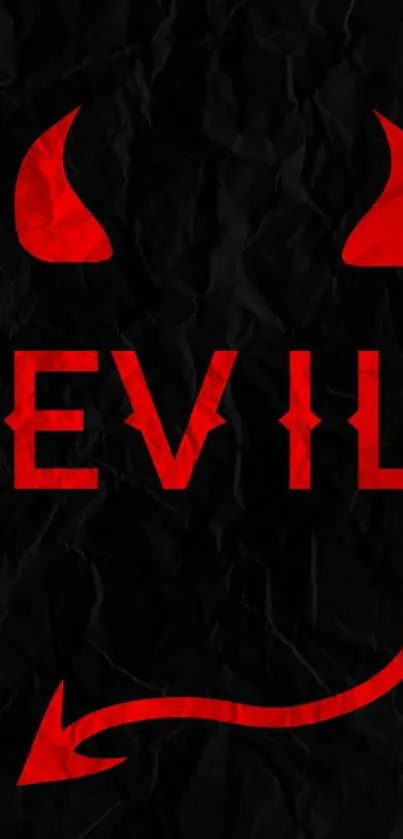 Black wallpaper with red evil text and devil horns.