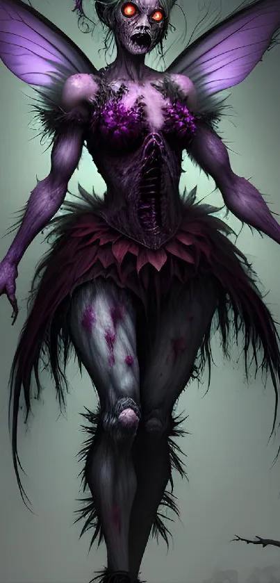 Dark fairy with purple wings in a fantasy setting.