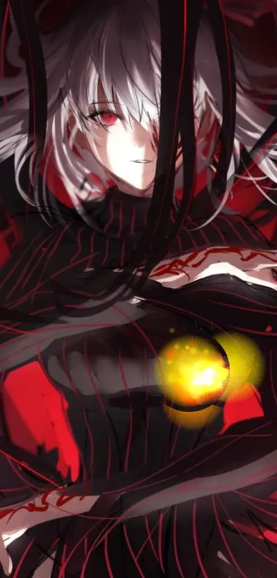 Dark fantasy anime character with red and black colors.