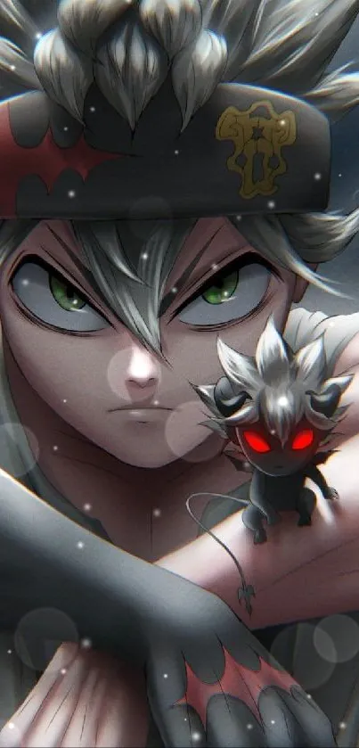 Dark fantasy anime character with spiky hair and demon.