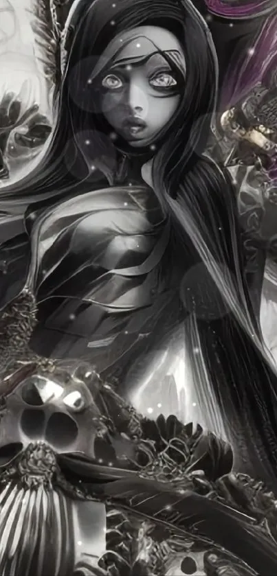 Dark fantasy character with gothic elements in a mysterious art style.