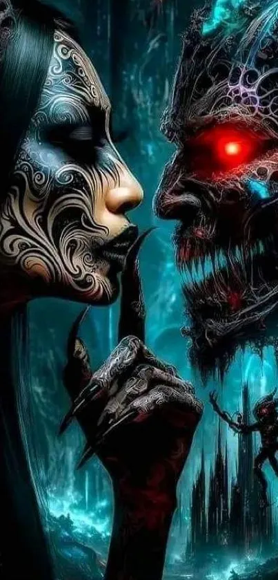 Dark fantasy art wallpaper with intricate designs and glowing elements.