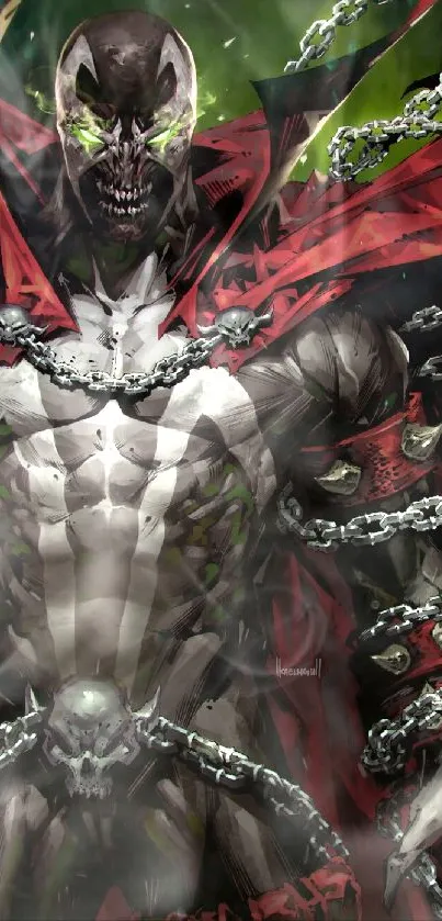 Dark fantasy character with chains and red cape wallpaper.