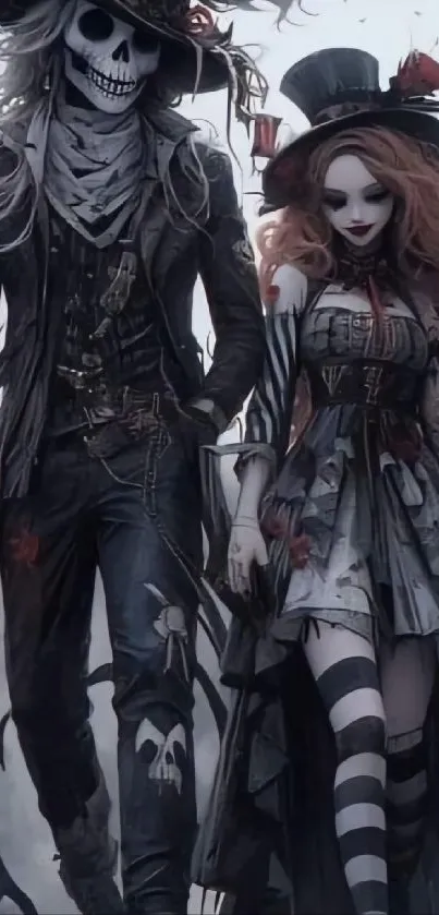 Dark fantasy couple in gothic attire art wallpaper.