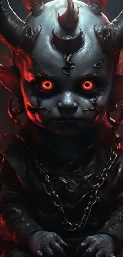 Dark fantasy demon with glowing red eyes.