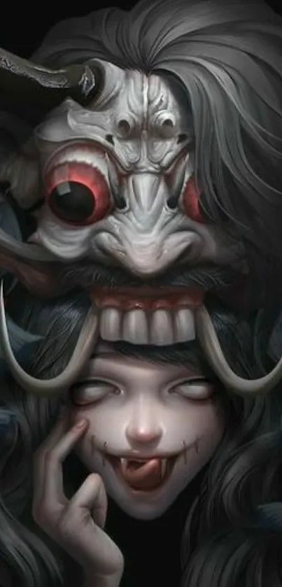 Dark fantasy demon-themed mobile wallpaper with artistic illustration.