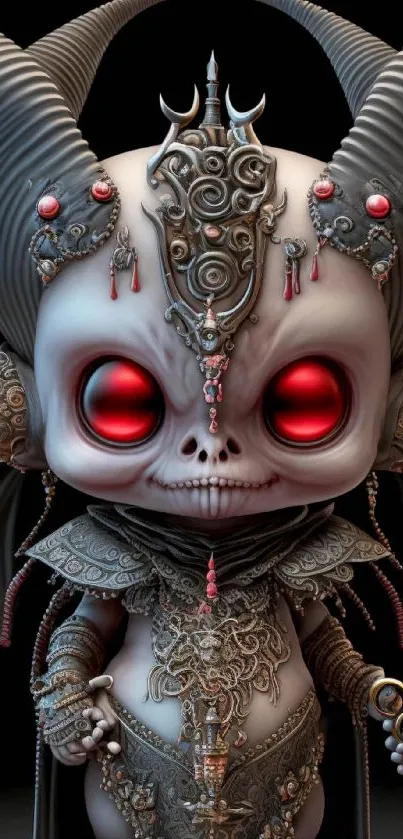 Dark fantasy demon art with red eyes and intricate design details.