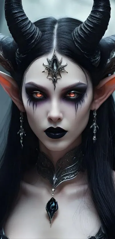 Dark fantasy demon with horns in Gothic style.