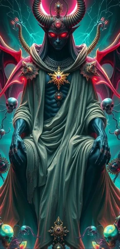 Dark fantasy demon seated with wings and mystical aura