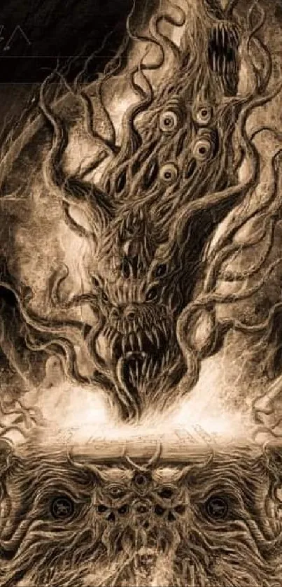 Fiery multi-eyed beast in dark fantasy art design.