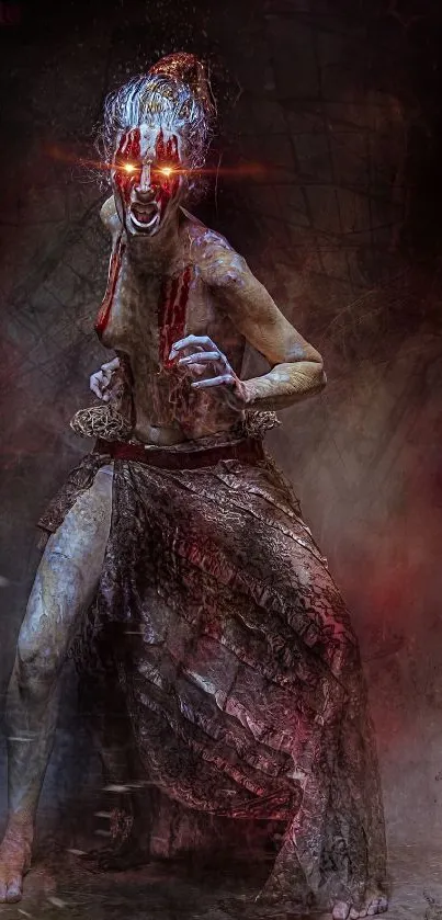 Dark fantasy wallpaper featuring an eerie, glowing figure in shadows.