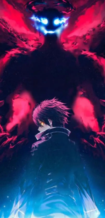 Dark fantasy wallpaper with crimson aura and anime character.