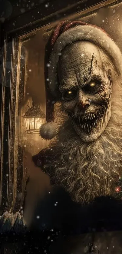 Dark fantasy Santa Claus with glowing eyes in a gothic holiday theme.