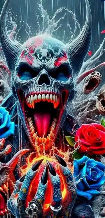 Dark fantasy skull artwork with vibrant colors.