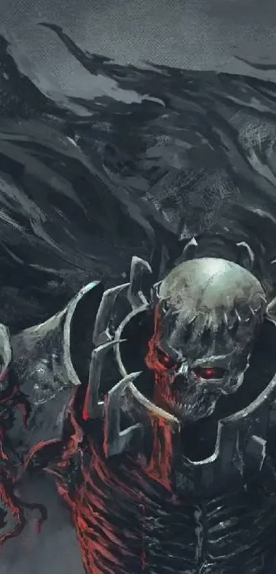 Dark fantasy artwork featuring a skull warrior with a menacing aura.