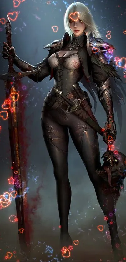 Dark fantasy warrior with sword in mystical backdrop.