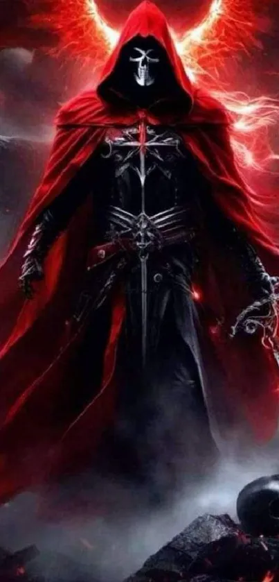 Mysterious hooded warrior in red cloak.