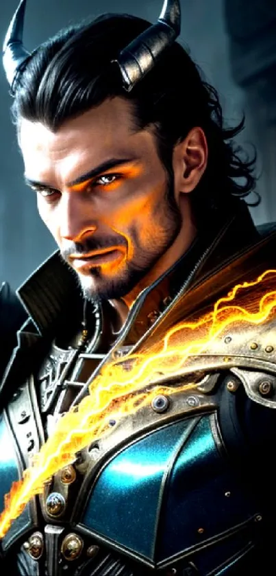 Dark fantasy warrior with glowing effects.