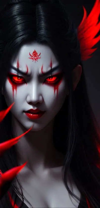 Dark fantasy warrior with red accents in a mystical wallpaper.