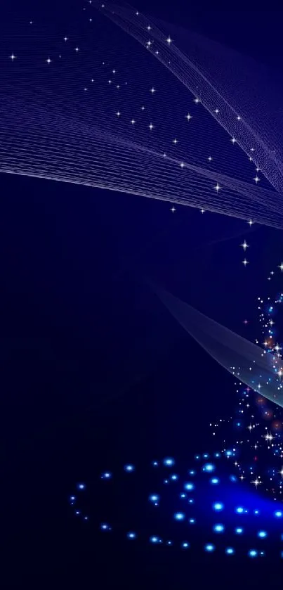 Artistic Christmas tree with lights on a dark blue background.