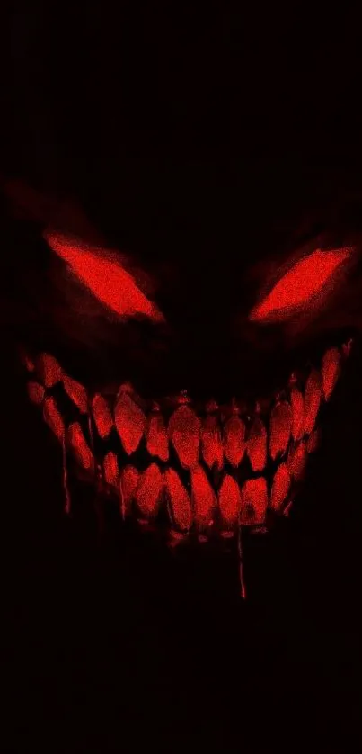 Dark wallpaper with fiery demon face featuring red eyes and teeth.