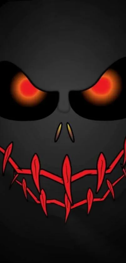 Dark fiery face with glowing eyes on wallpaper