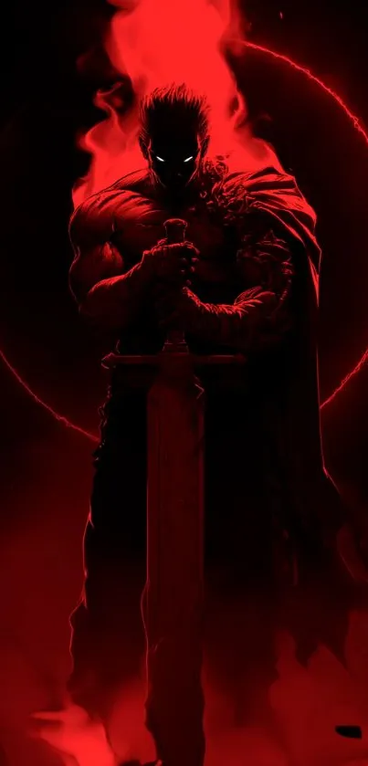 Dark warrior engulfed in red flames with a sword.