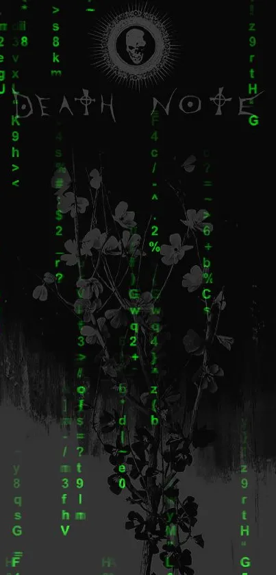 Dark anime wallpaper with gothic floral and text design.