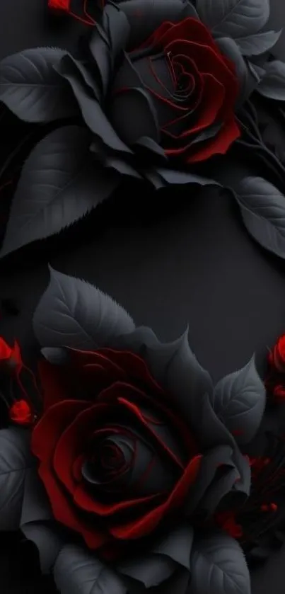 Elegant black and red roses on dark background.