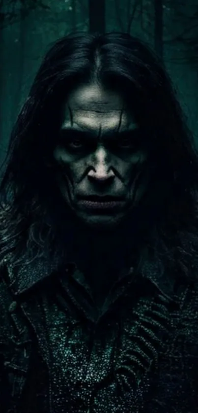 Gothic figure in dark forest setting wallpaper.