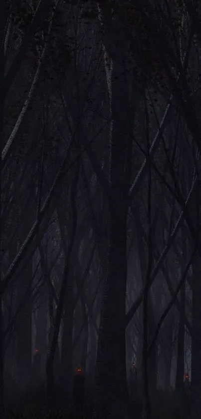 Dark forest with red eyes wallpaper for mobile.