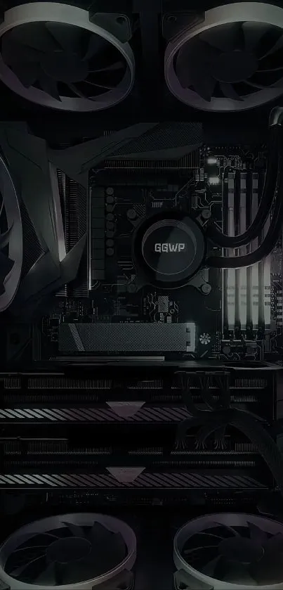 Dark-themed gaming PC with illuminated hardware.