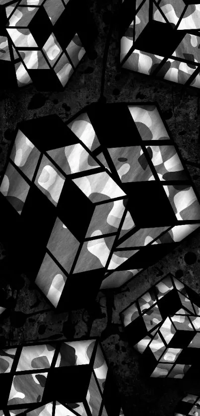 Black and white geometric cube phone wallpaper.