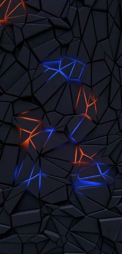 Dark geometric wallpaper with vibrant LED highlights.