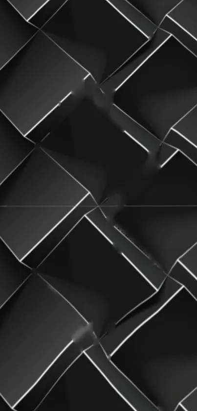 Dark geometric wallpaper with black cubes and white outlines.