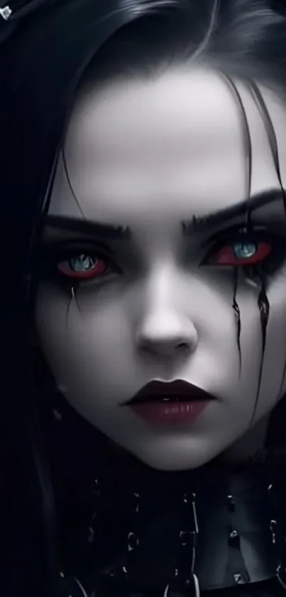 Gothic anime portrait with red eyes