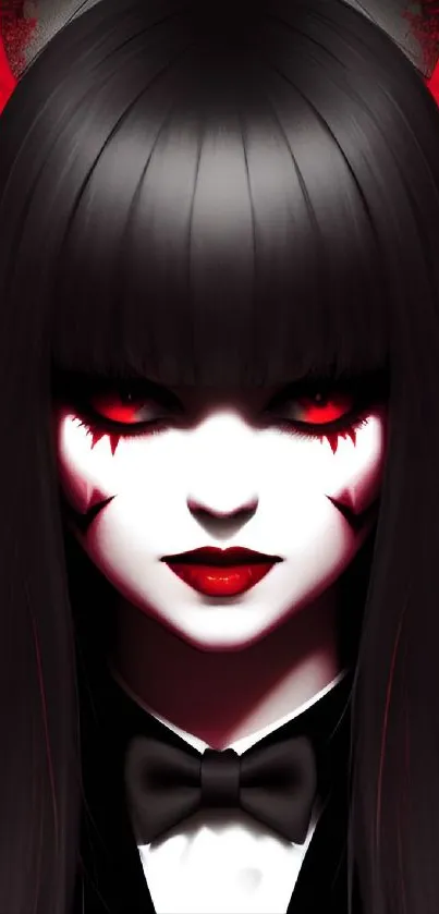 Dark themed gothic wallpaper featuring a mysterious woman with crimson accents.