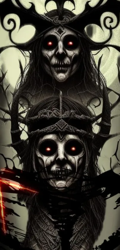 Gothic skull artwork with dark theme for mobile wallpaper.