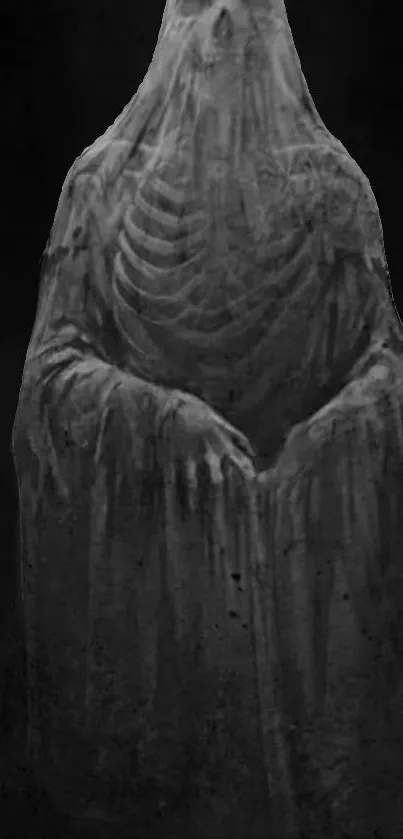 Dark gothic ghost in grayscale mobile wallpaper.