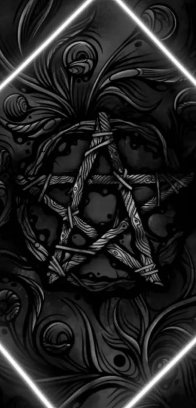 Dark gothic pentagram wallpaper with intricate designs.