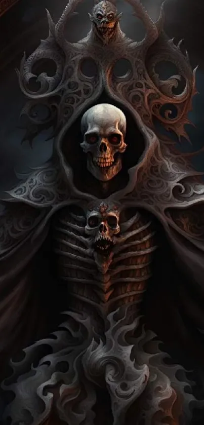 Dark gothic skeleton in a mystical, ornate setting.