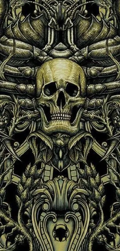 Dark gothic skull art wallpaper with intricate designs.